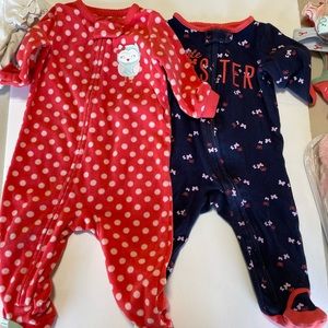 Carters Sleepers Infant Girls 6 Month Owl Polka Dot Butterflies Little Sister